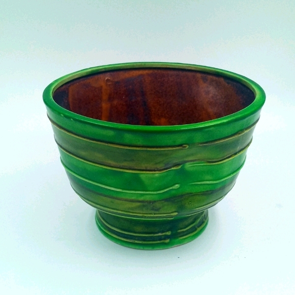 VTG Dimpled Green & Brown Glazed Pot - Picture 3 of 5